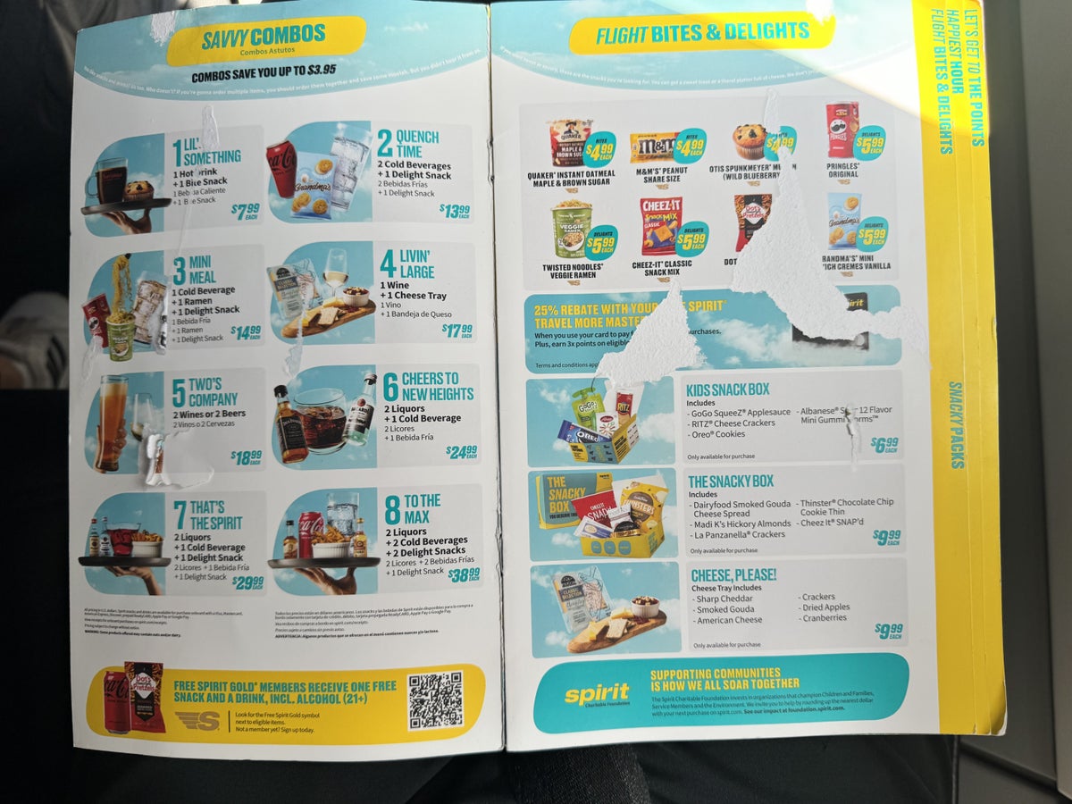 Spirit Airlines A321 Premium Economy Snack Menu Spirit Airlines A321 Premium Economy Snack Menu