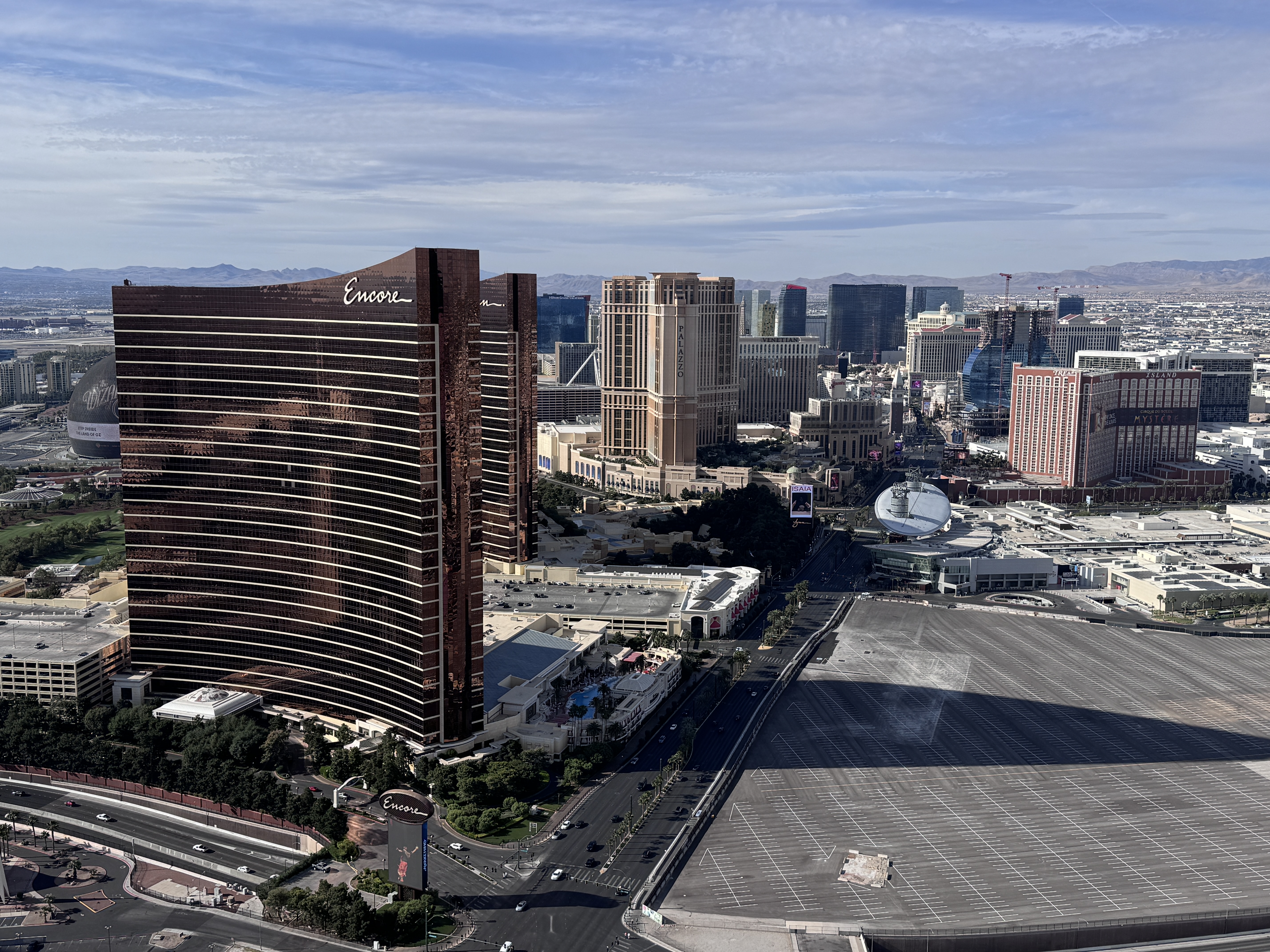 Conrad Las Vegas Club 66 breakfast aerial view of Encore and Las Vegas Strip