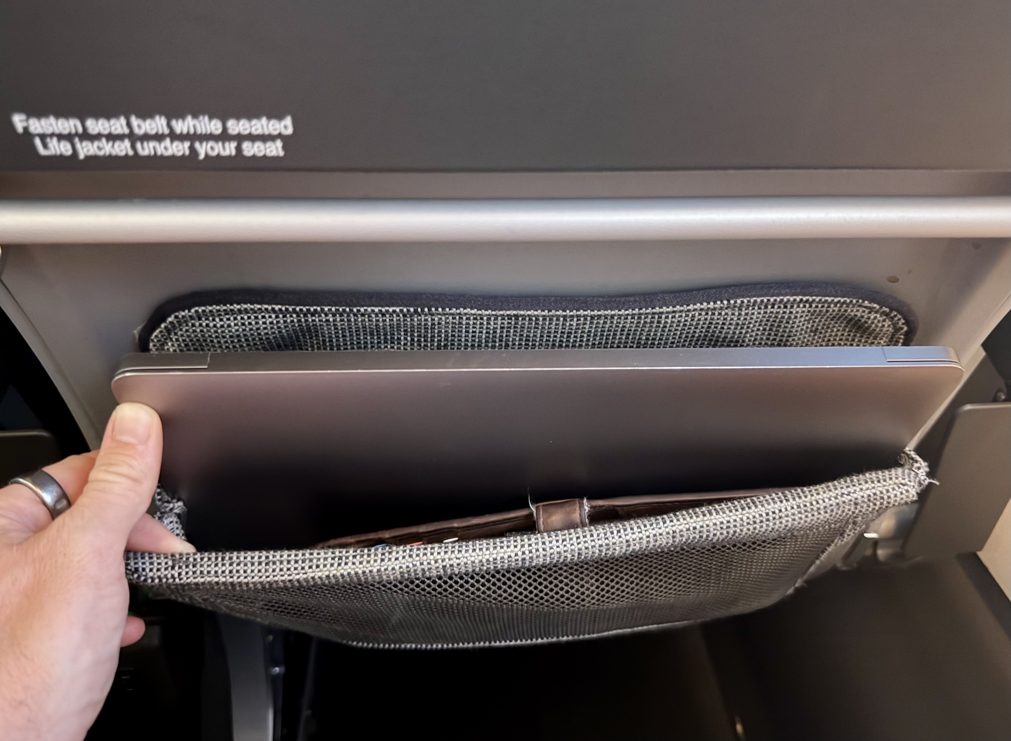Qantas Airbus A220 economy storage pouch