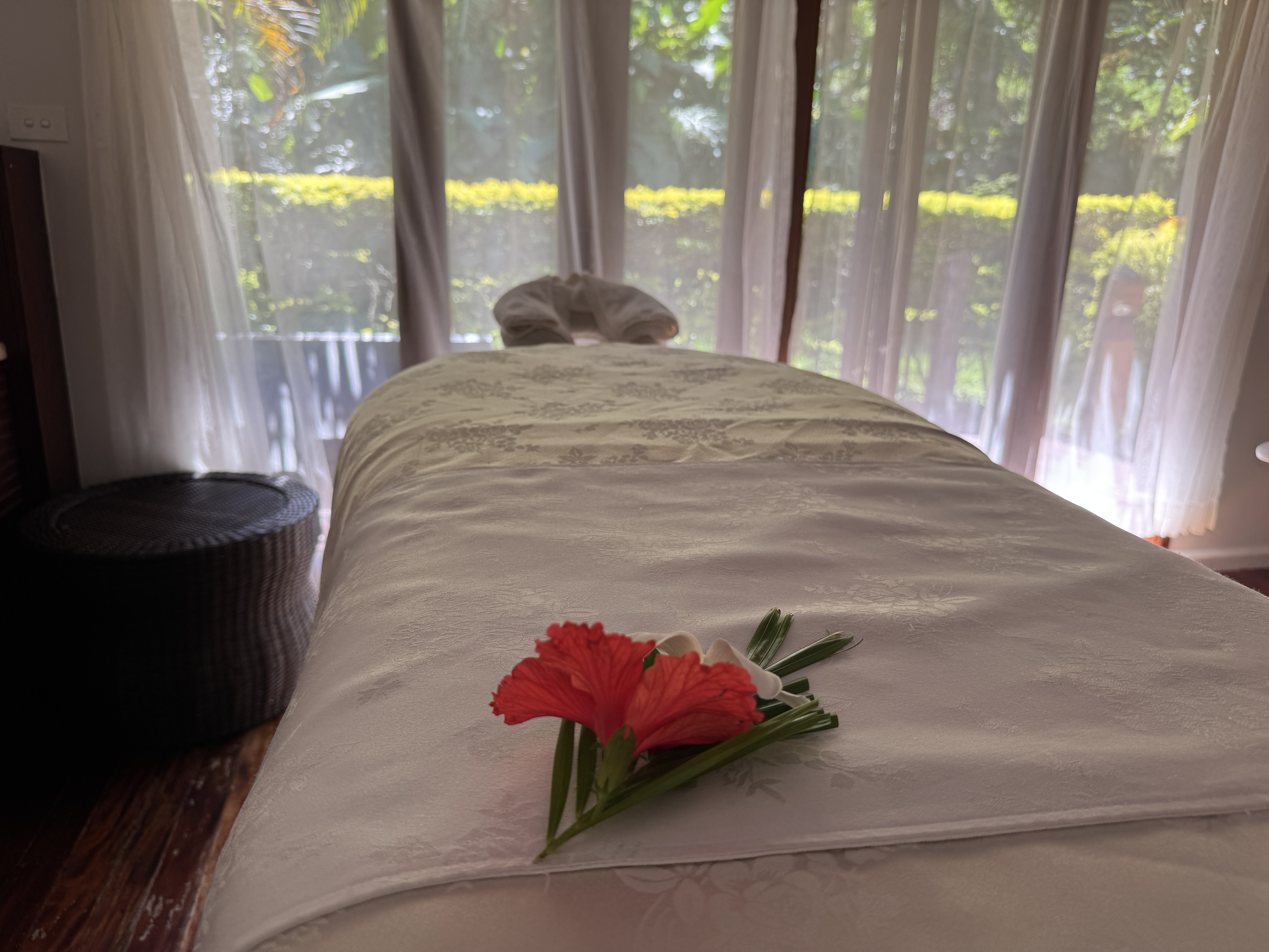 Sheraton Tokoriki Island Spa treatment room with massage table garden view