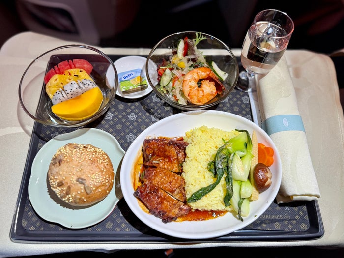 China Airlines Airbus A321neo business class meal service tray
