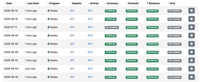 JFK ATH AA award seats.aero business