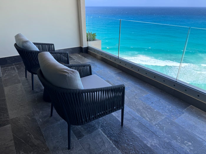 secrets-mirabel-cancun-balcony-lounge-chairs-ocean-view Secrets Mirabel Cancun Balcony Lounge Chairs Ocean View