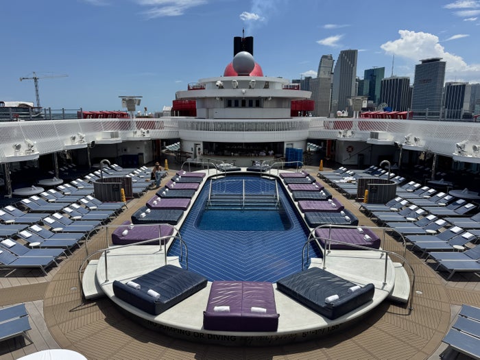 Virgin Voyages Scarlet Lady cruise ship Pool Deck Miami View