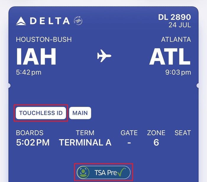 Delta boarding pass with Touchless ID Delta boarding pass with Touchless ID