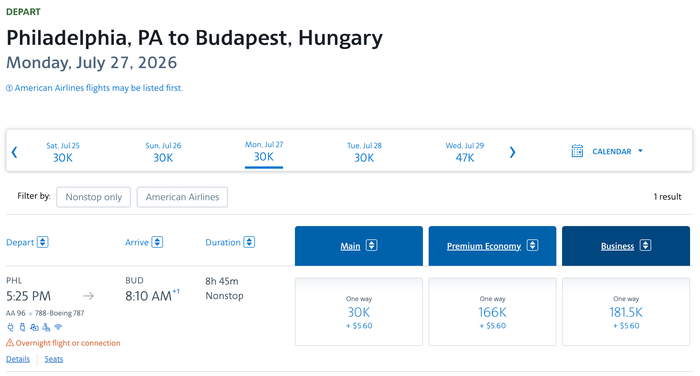 AA PHL BUD AAdvantage rates