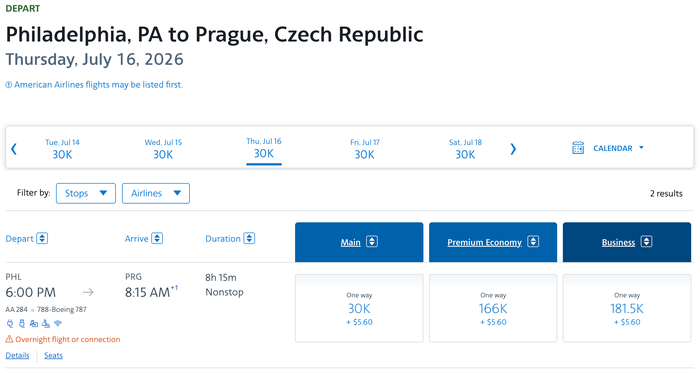AA PHL PRG AAdvantage pricing