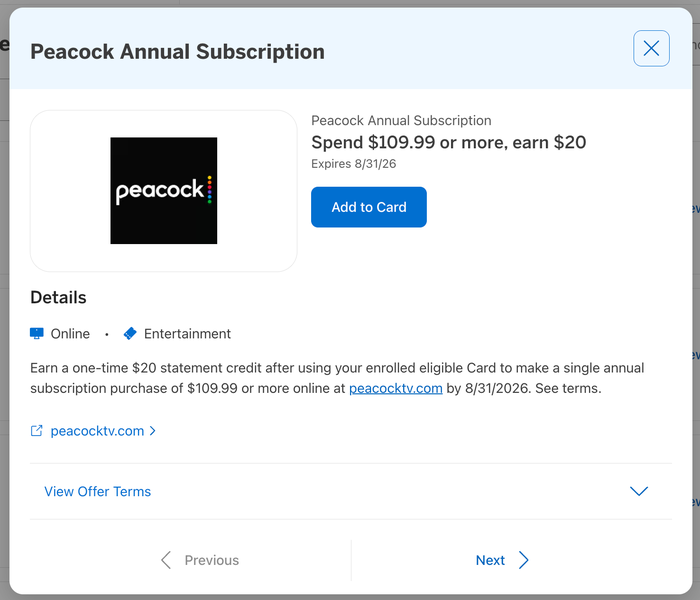 Amex Offer Peacock May 2026 Amex Offer Peacock May 2026