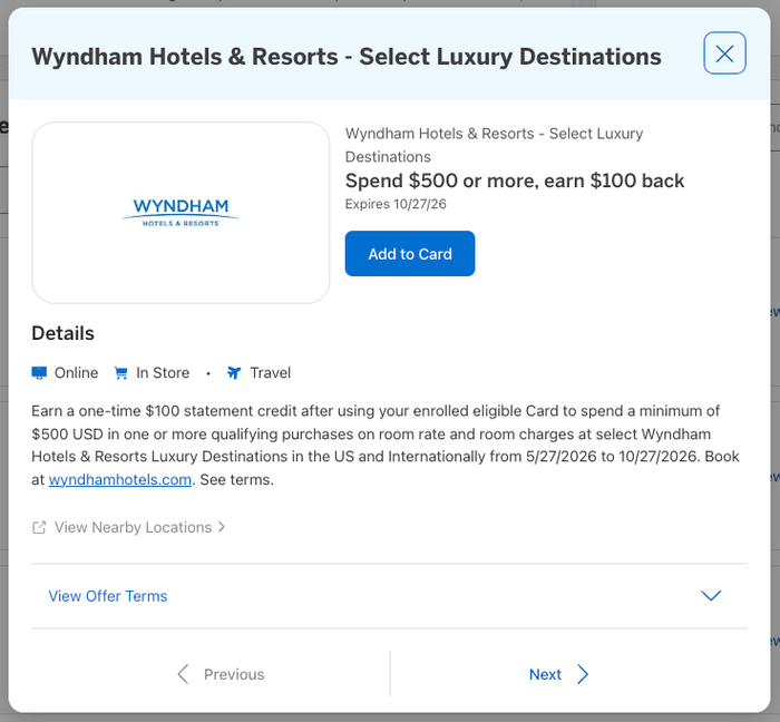 Amex Offer Wyndham May 2026
