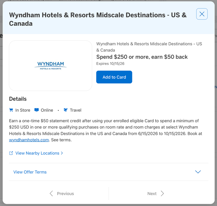 Amex Offer Wyndham Midscale 2026