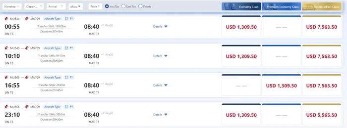 China Eastern premium economy pricing