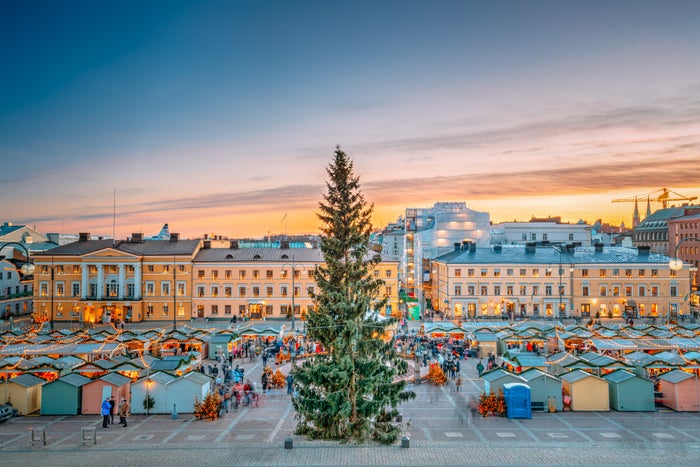 Helsinki Finland Christmas Xmas Market With Christmas Tree AdobeStock 231211104