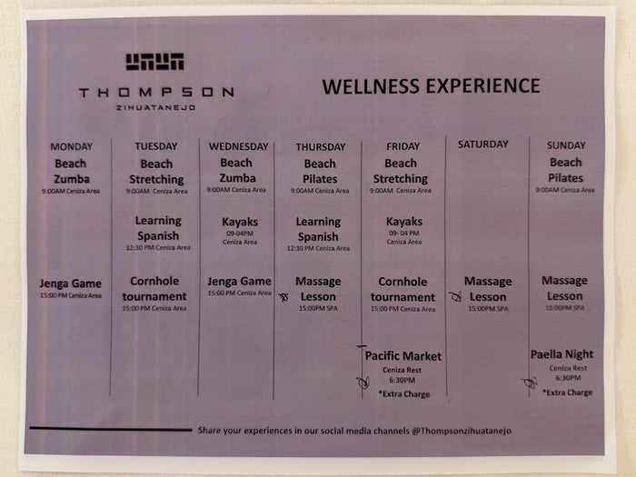 Hyatt Thompson Zihuatanejo Mexico Wellness Schedule