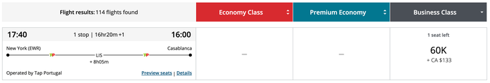 Aeroplan EWR-LIS-CMN