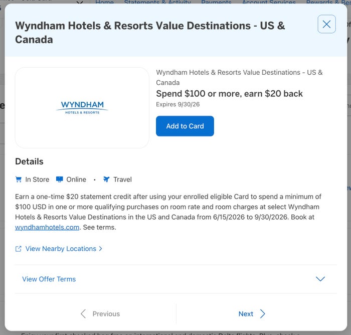 Wyndham Amex Offer